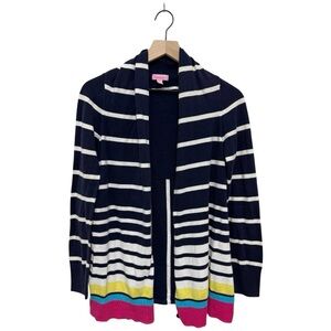 Lilly Pulitzer Stripe Open Cardigan Style 33619 Size L Cotton Colorblock Hem